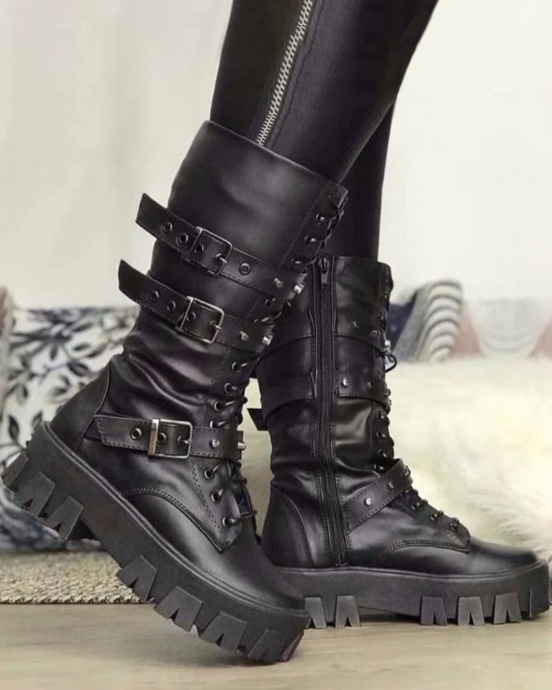 HeidiMode | Boots with Zipper and Buckles