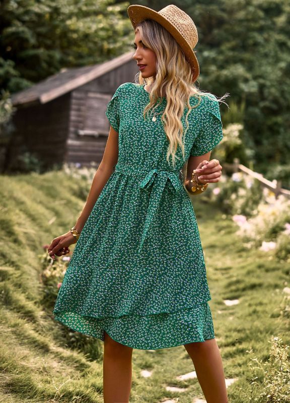 Elegant summer dress for women with waistband