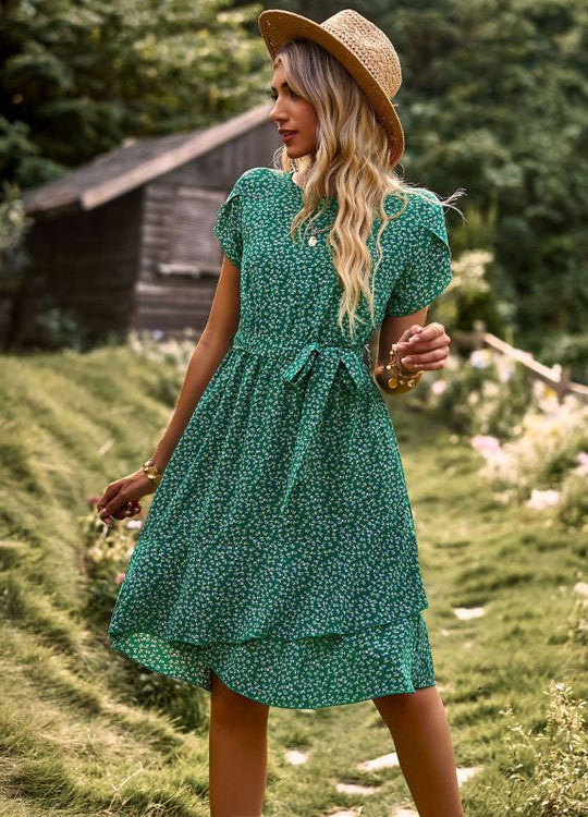 Elegant summer dress for women with waistband